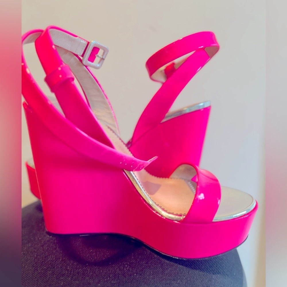 Giuseppe Zanotti neon hot pink wedges heels 37 7